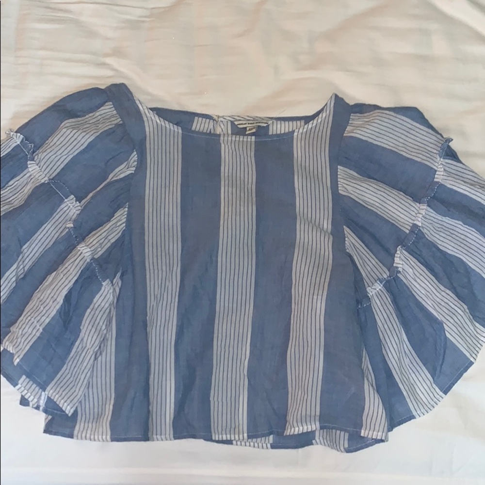 American Eagle Blue & White Striped Flowy Top